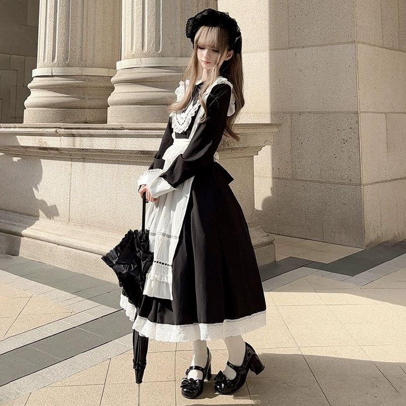 Hezi's Cat Haven - Black Cat Butler - Maid Lolita OP Dress Elegant Black and White Dress