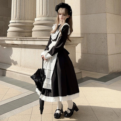 Hezi's Cat Haven - Black Cat Butler - Maid Lolita OP Dress Elegant Black and White Dress