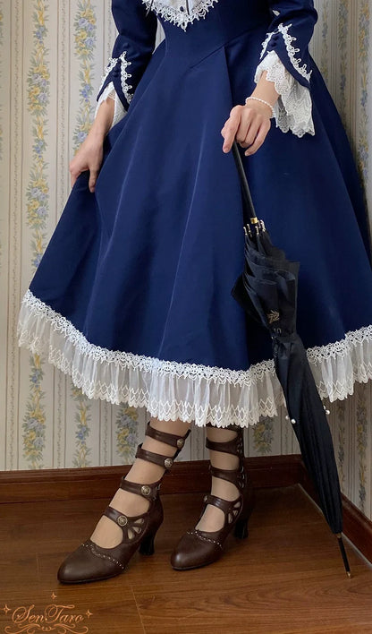 Sentaro - Floral Carved - Vintage Lolita Shoes Mary Jane Hollow-out Ankle Boots