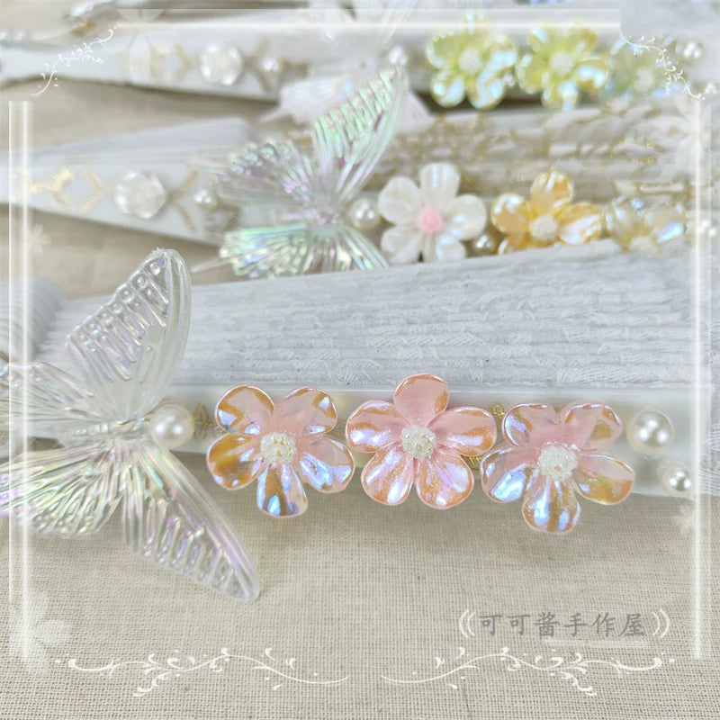 Cocoa Jam - Han Lolita Fan Decorative Folding Fan with Butterfly and Flowers Tassel