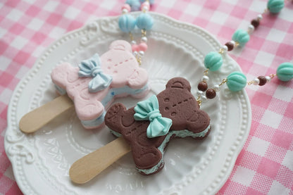 Cat Tea Party - Kawaii Lolita Necklace Bear Biscuit Ice Cream Handmade Clay Necklace