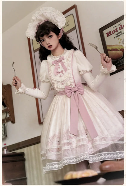 Half Sweet Lolita - Doll Garden - Sweet Lolita JSK Dress Cat Print Pink Dress Set