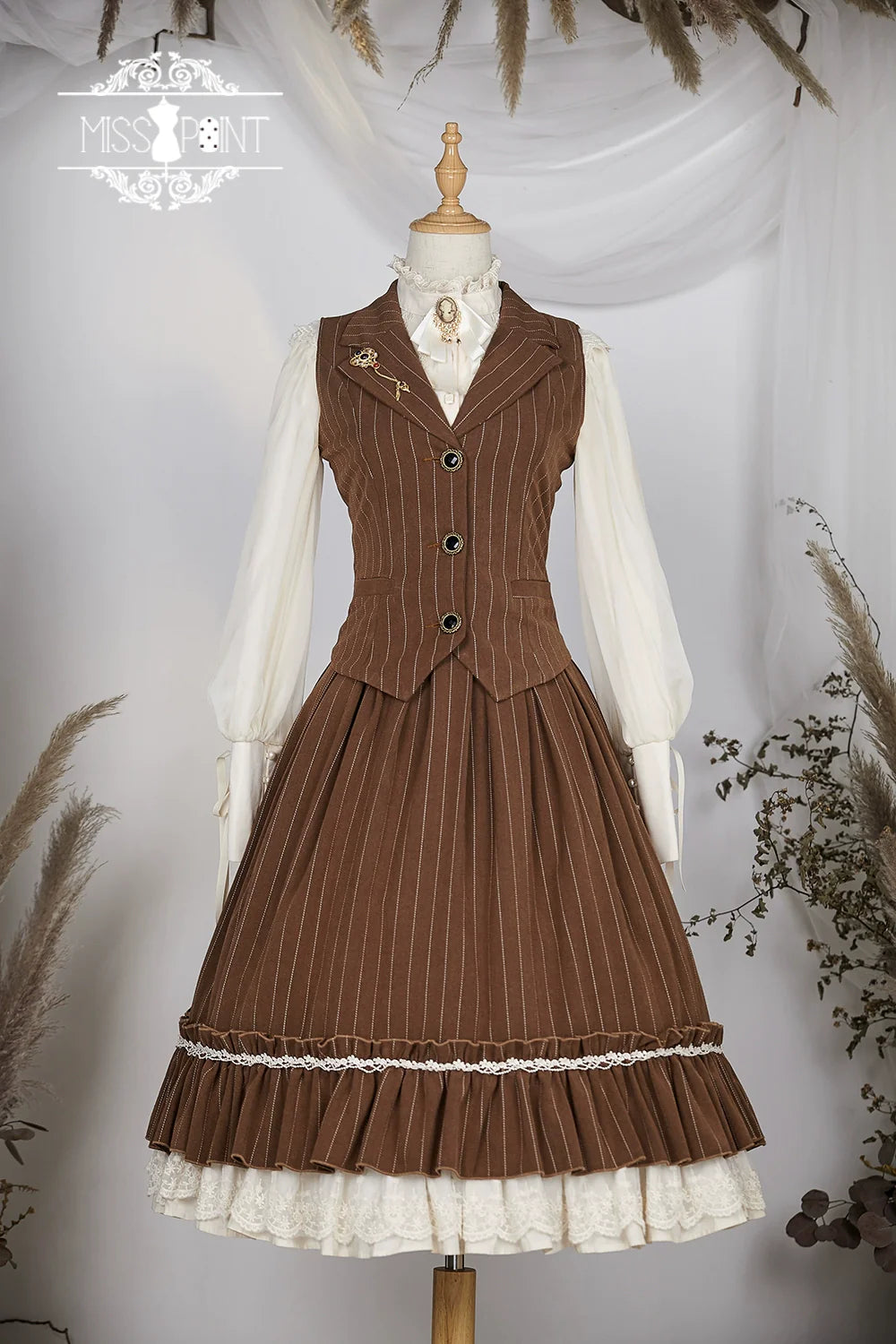 Miss Point - Rose Doll - Elegant Lolita Striped Fishbone Skirt