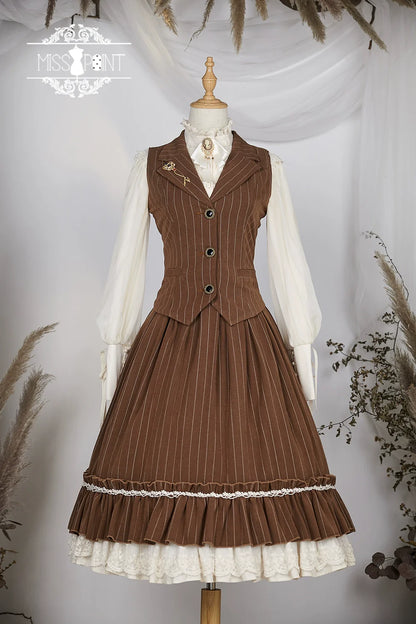 Miss Point - Rose Doll - Elegant Lolita Striped Fishbone Skirt