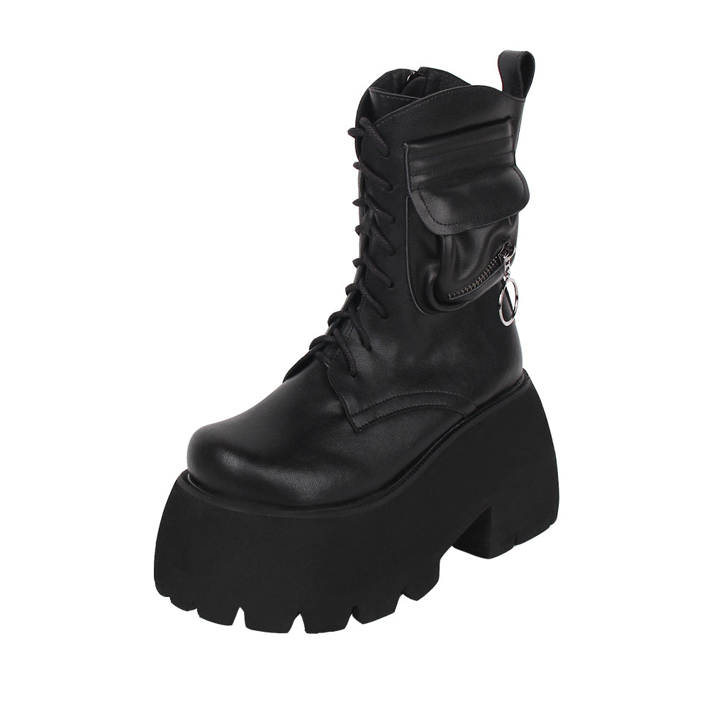 Angelic imprint - Gothic Lolita Black Leather Platform Shoes