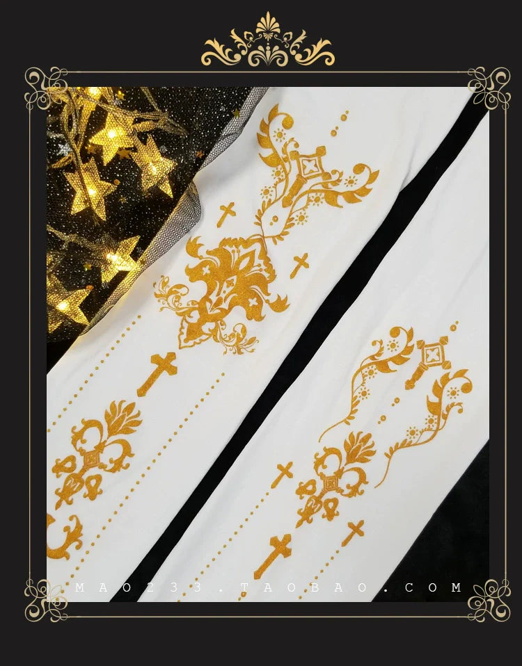Wulala Mew - Elegant Lolita Pantyhose Daily Gold Foil Printing Tights