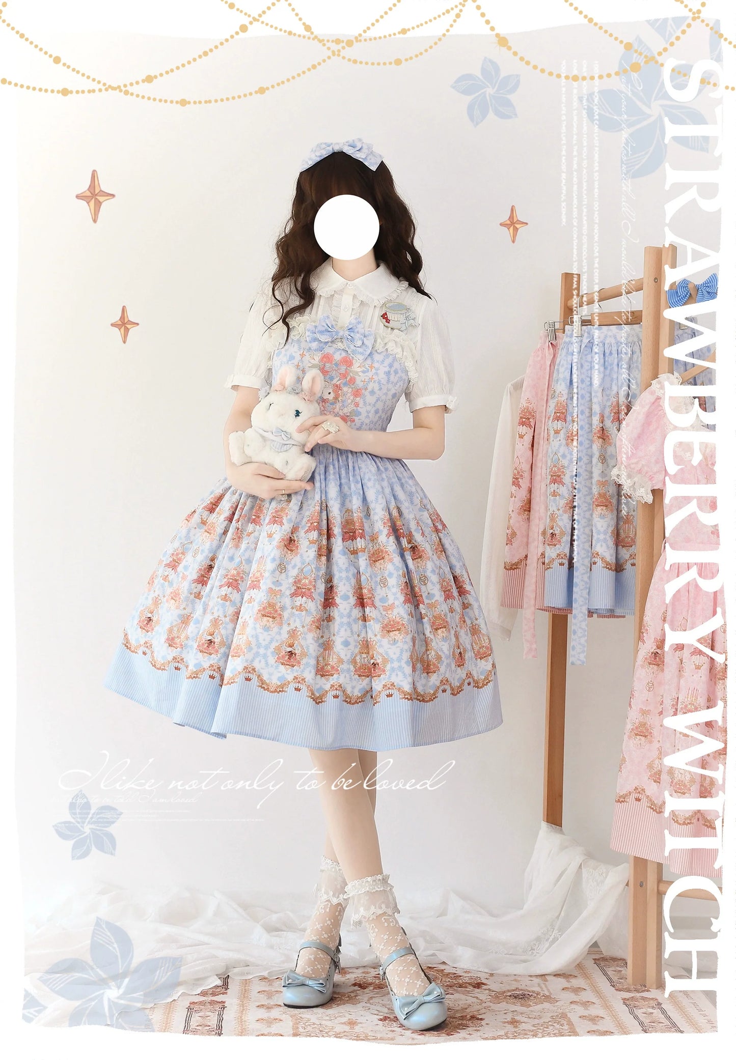 Strawberry Witch - Rose Garden Bunny - Daily Lolita Rose Bunny Printing OP JSK Dress Set