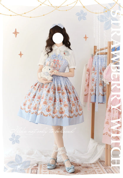 Strawberry Witch - Rose Garden Bunny - Daily Lolita Rose Bunny Printing OP JSK Dress Set