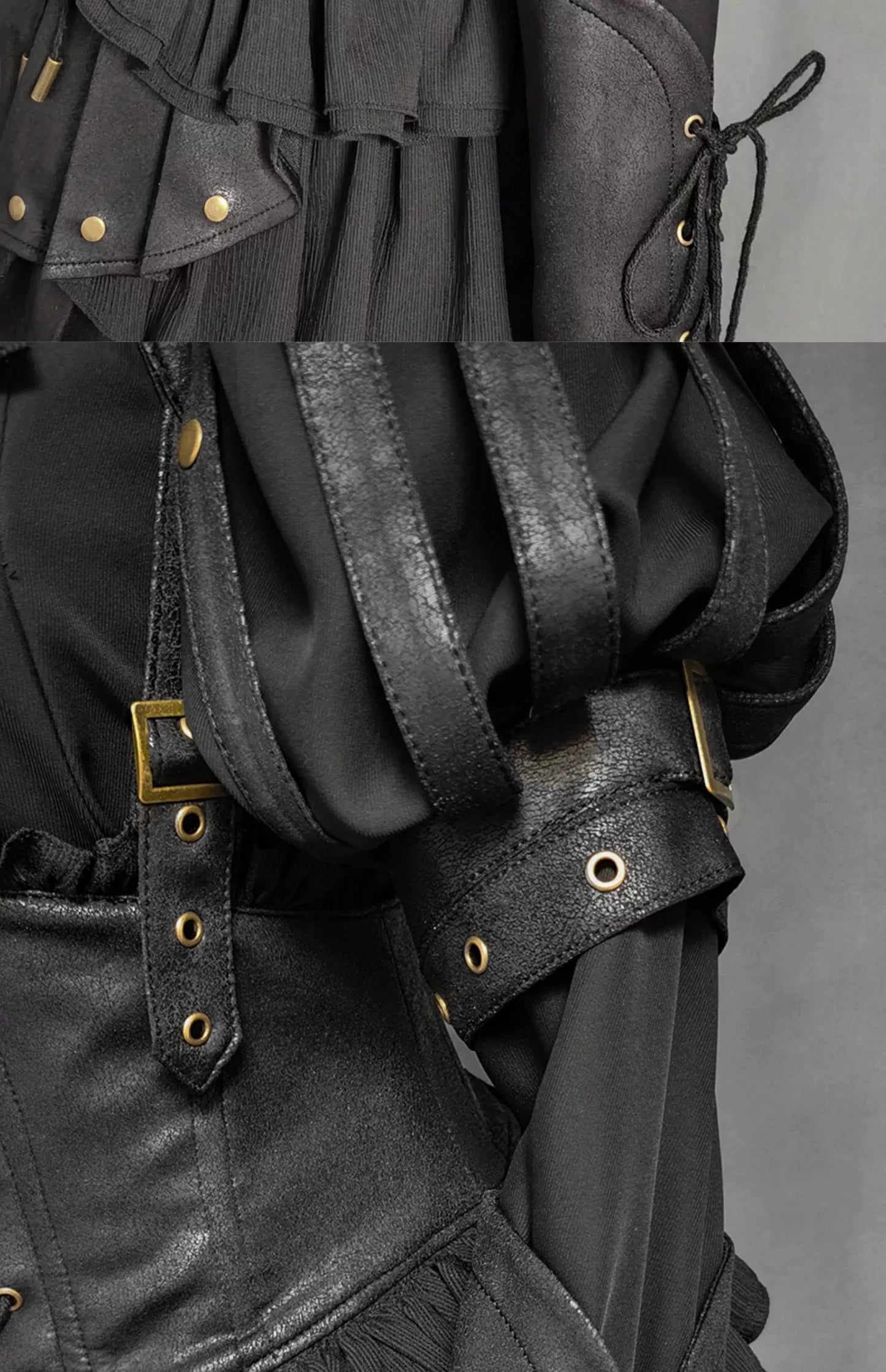 FOXTROT - Black Mist Beloved - Corset Gothic Lolita SK, Shirt, Faux Leather Cage Overlay