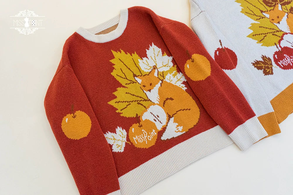 Miss Point - Chubby Fox in the Forest - Kawaii Lolita Sweater Customized Winter Lolita Couple Outfit