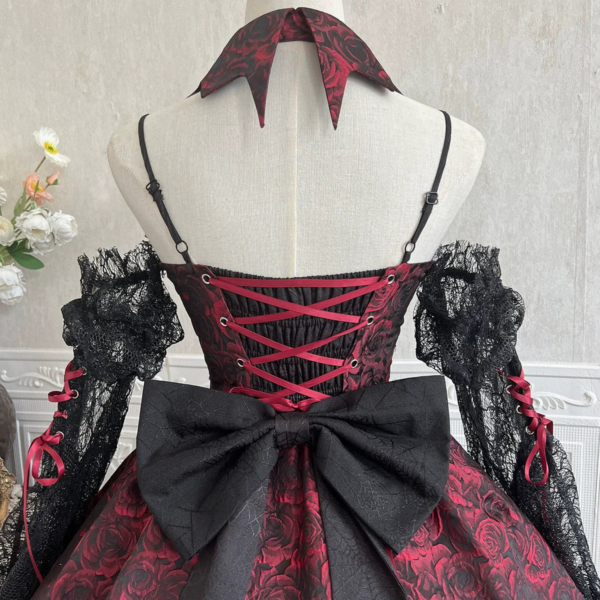 Cornfield Lolita - Rose Blood - Black Red Gothic Lolita JSK Jacquard Court Dress