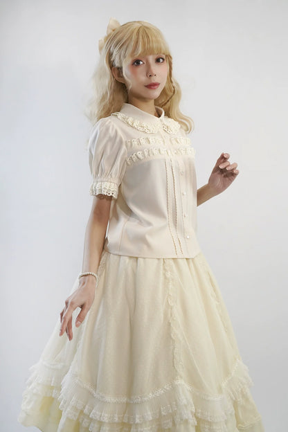 Little Dipper - Cherry Xiaobei - Daily Lolita Splicing Sleeve Lace Shirt