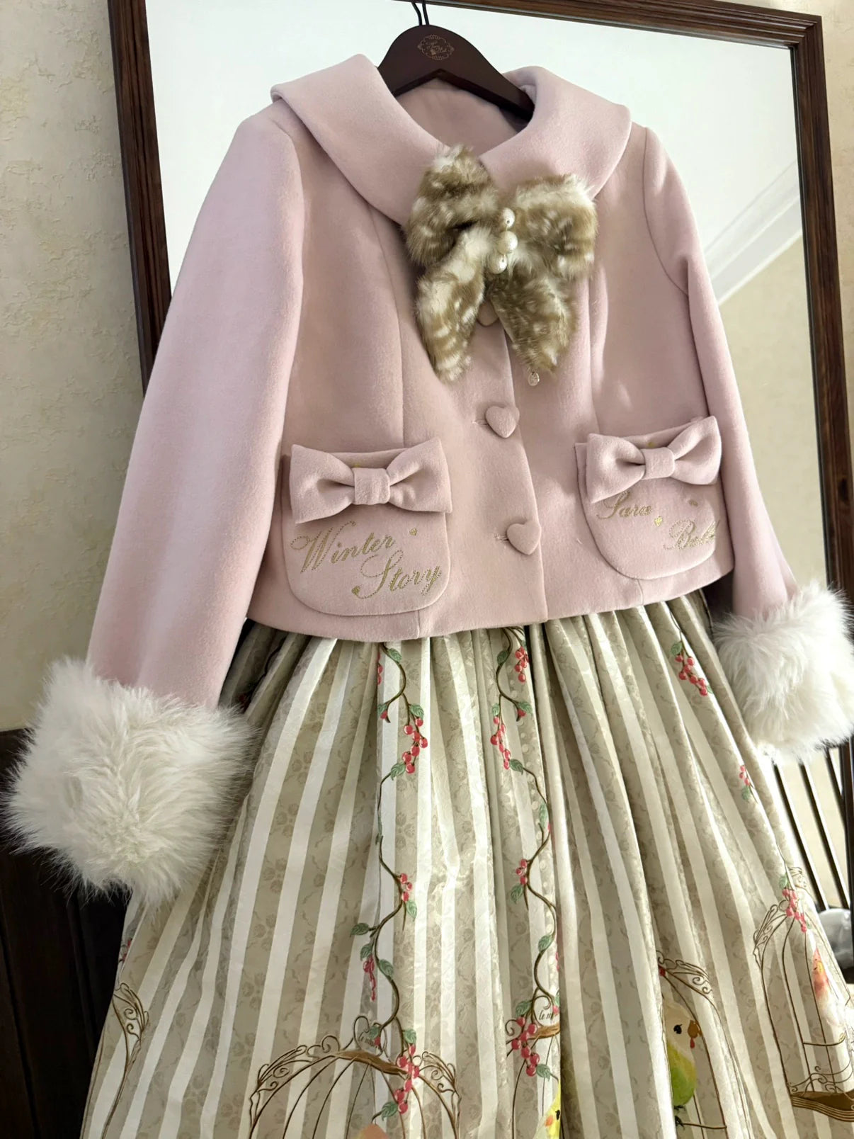 Sara Bell - Winter Story - Winter Kawaii Lolita Short Coat, Detachable Fur Collar