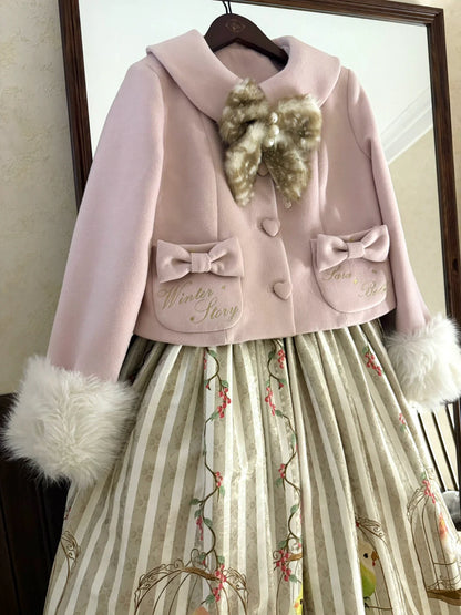 Sara Bell - Winter Story - Winter Kawaii Lolita Short Coat, Detachable Fur Collar
