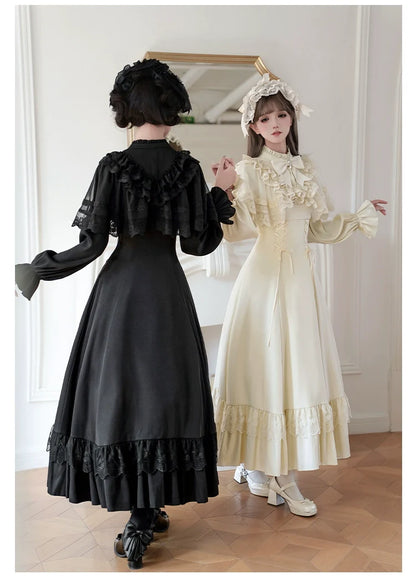 With PUJI - White Daylight - Elegant Lolita Long Sleeve OP Dress, Side Zipper