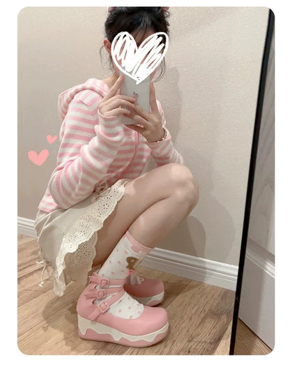Momo - Bear Birthday Party - Kwaii Lolita Shoes Round Toe Platform Shoes