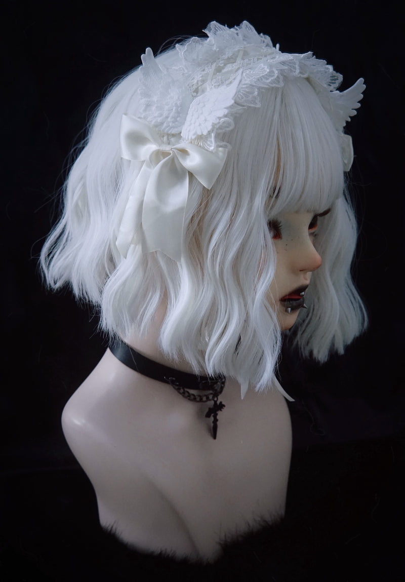 Strange Sugar - Gothic Lolita White Lace Angel Wings Hairband