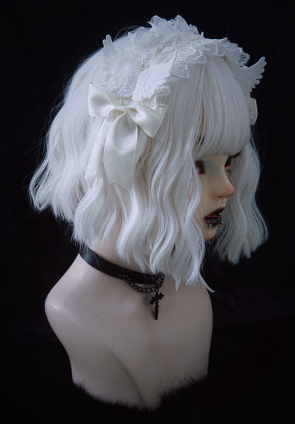 Strange Sugar - Gothic Lolita White Lace Angel Wings Hairband