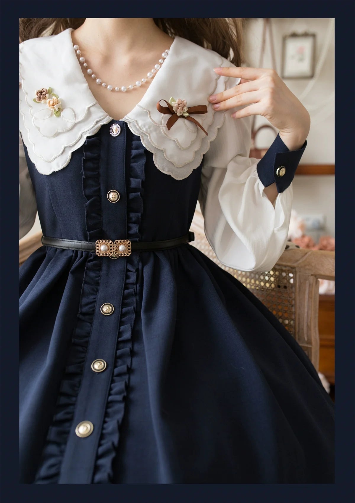 EESSILY - Window Rose - Classic Lolita OP Front Buttoned Embroidery Lolita Dress