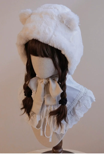 Besozealous - Winter Lolita Hat Bear Ears Hooded Hat