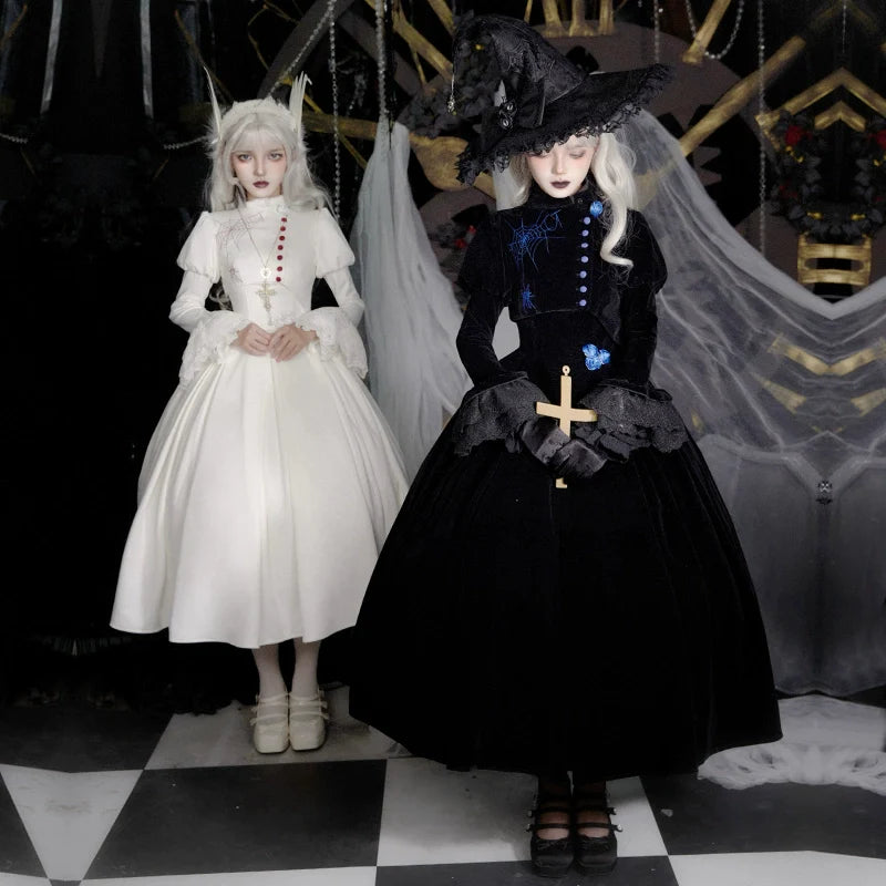 With PUJI - Enigmatic Night Poem - Halloween Gothic Lolita Fishbone Bustier Dress Embroidered Coat