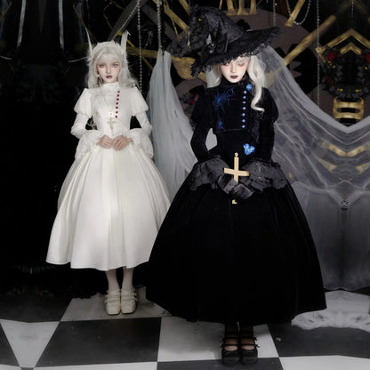 With PUJI - Enigmatic Night Poem - Halloween Gothic Lolita Fishbone Bustier Dress Embroidered Coat