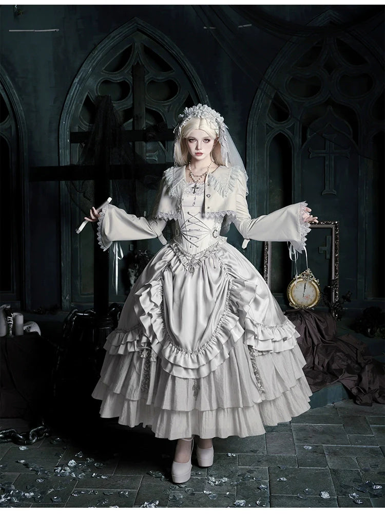 With PUJI - Letter and Poetry ﾂｷ Humanoid Robot - Silver Gothic Lolita Mermaid Skirt Set