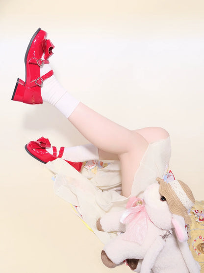 Dolly Doll - Apple Candy - Mary Jane Lolita Shoes Bow PU Low-Mid Heel Shoes