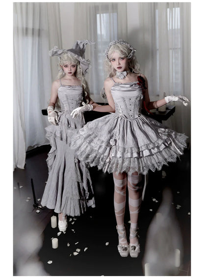 With PUJI - Letter and Poetry ﾂｷ Twilight - Gothic Witch Lolita SK Suit Bodice Mermaid Dress