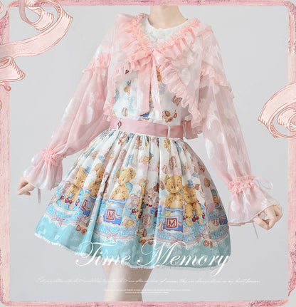 Time Memory - Xianbei - Sweet Lolita Chiffon Lantern Sleeve Cardigan with Bow