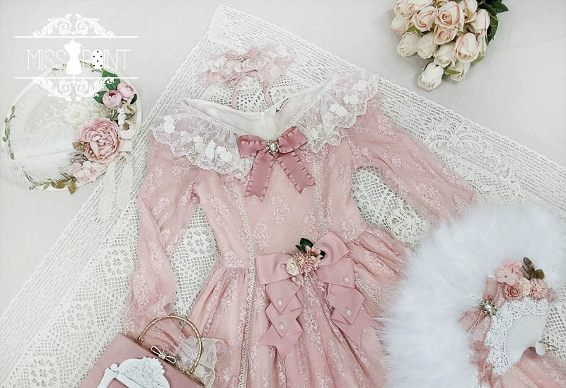 Miss Point - Dawn Girl - Reto Elegant lolita OP Dress Lace Long Sleeve
