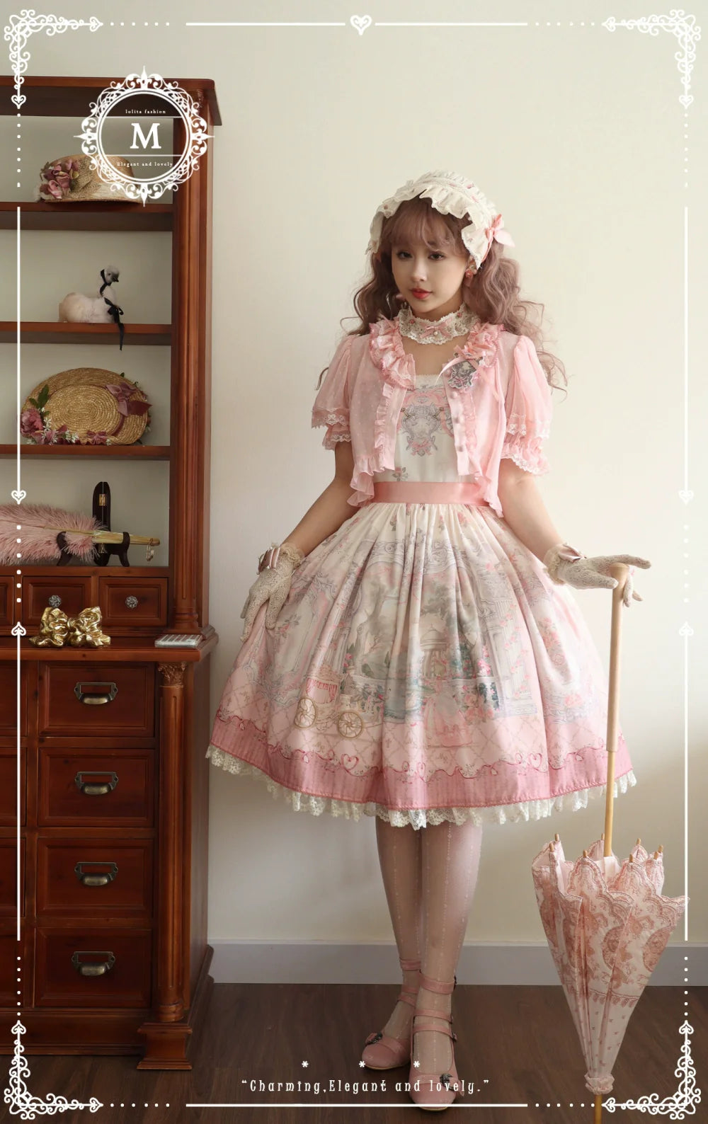 Moon River - Swan Lake Mirror - Pink Sweet Lolita Print JSK Dress