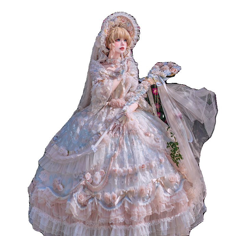 Cat Fairy - Rose Banquet - Wedding Lolita OP Dress Chiffon Princess Tea Party Dress
