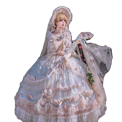 Cat Fairy - Rose Banquet - Wedding Lolita OP Dress Chiffon Princess Tea Party Dress