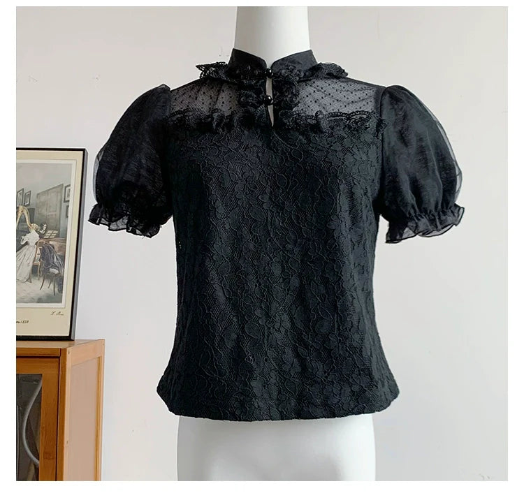 With PUJI - Moon Gauze - Qi Lolita Blouse Chinese Style Shirt