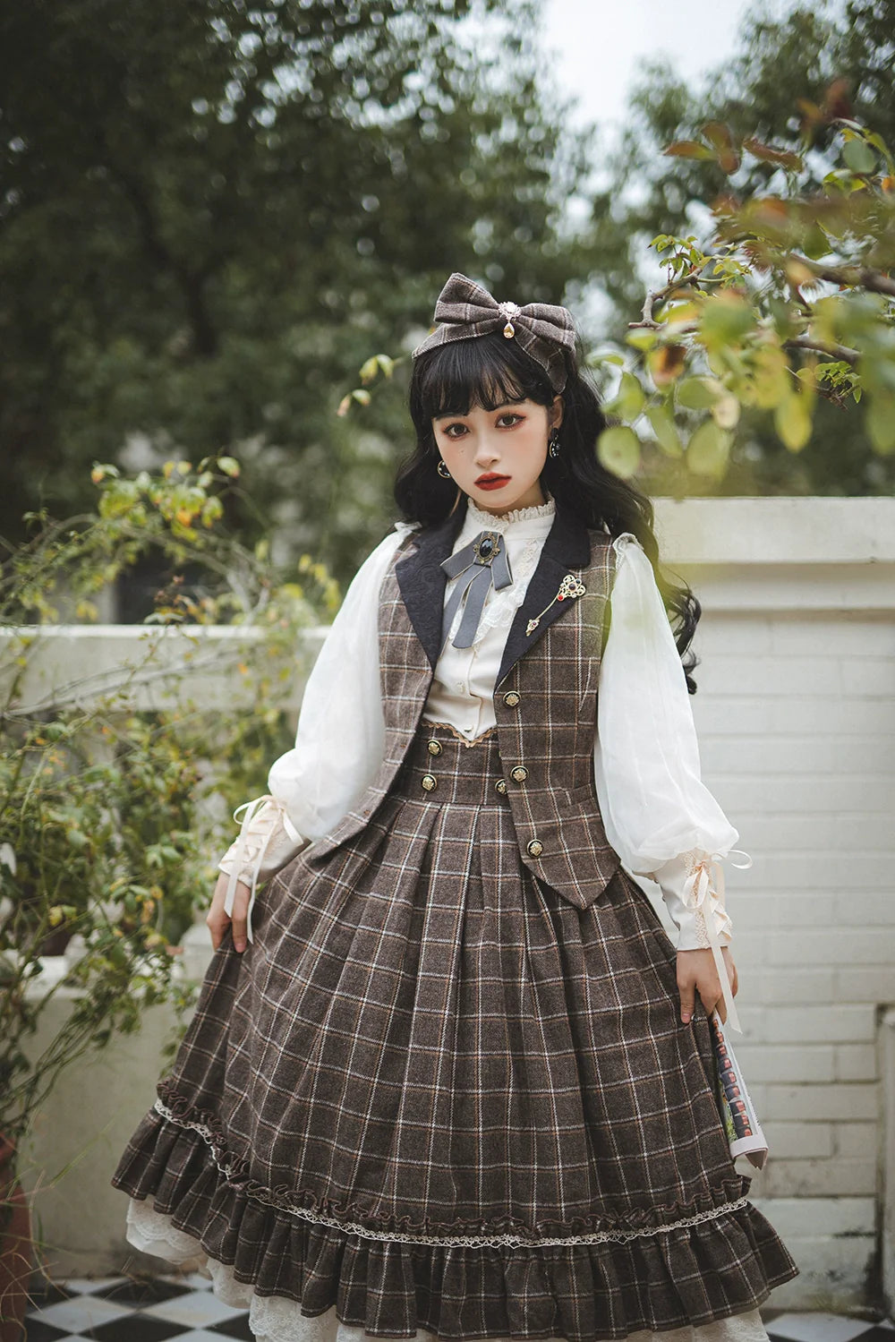 Miss Point - Rose - Elegant Lolita Fishbone Grid Skirt Customized