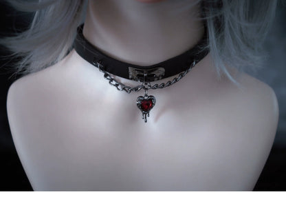 Strange Sugar - Gothic Lolita Choker Faux Leather Heart Pendant Necklace
