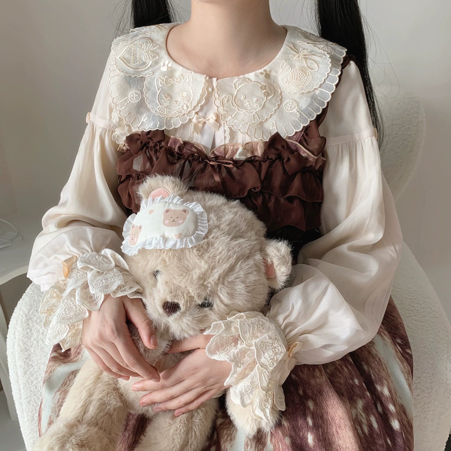 Flower Banquet - Sweet Lolita Blouse Embroidered Shirt with Long Sleeve