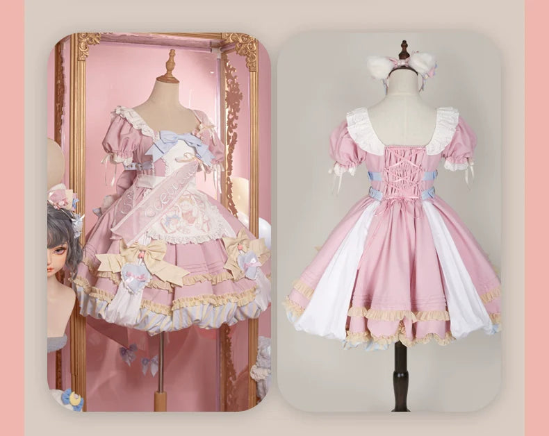 OCELOT - Sweet Lolita Pink Cat Tail OP Dress Set