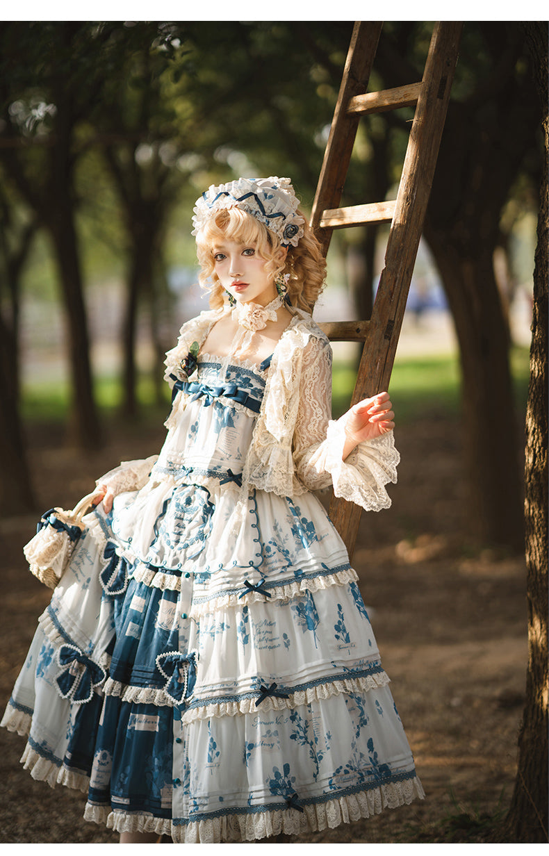 NanShengGe - Mulberry Poem - Country Lolita Printed Dress with Cardigan Set