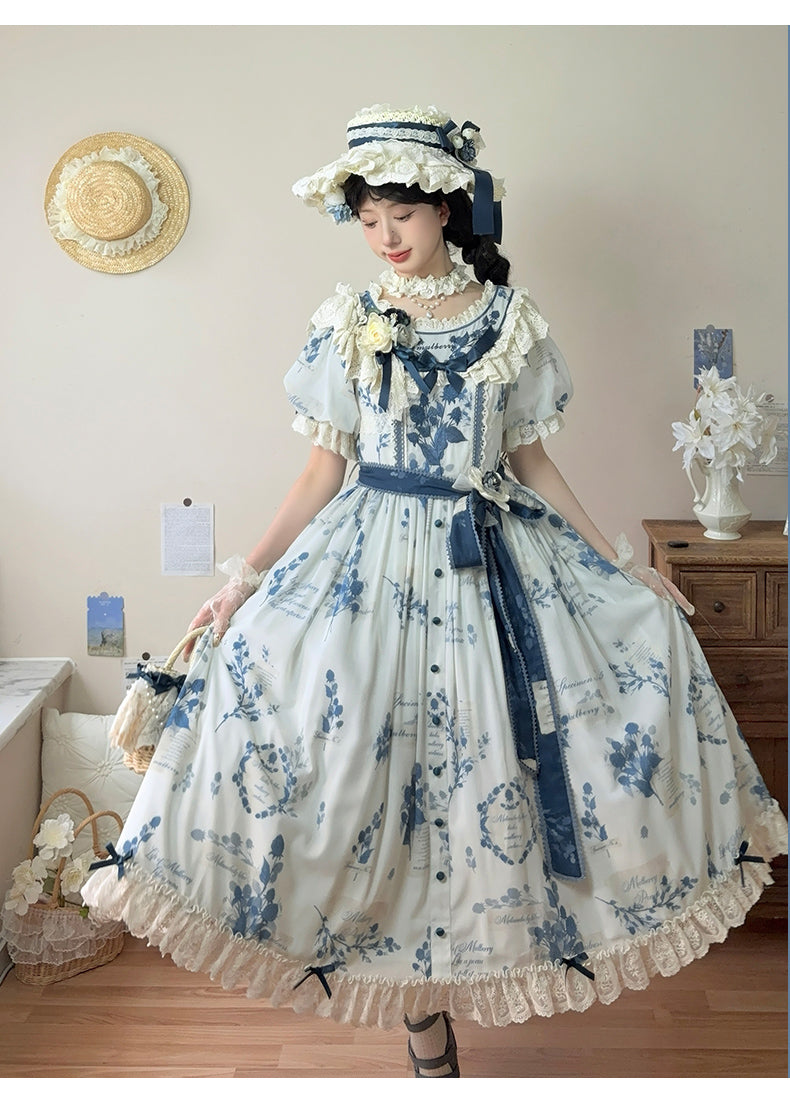 NanShengGe - Mulberry Poem - Country Lolita Printed Dress with Cardigan Set