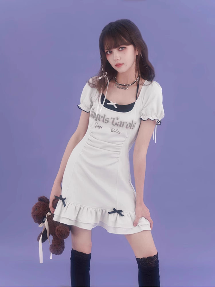 Strap halter neck short sleeve dress【s0000007842】