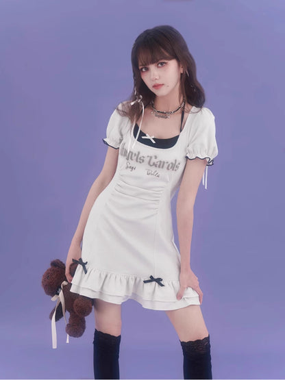 Strap halter neck short sleeve dress【s0000007842】