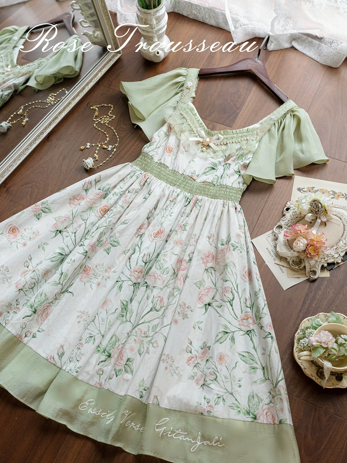 EESSILY - The Rose Dowry - Daily Cotton Lolita OP Dress V-neck Dress