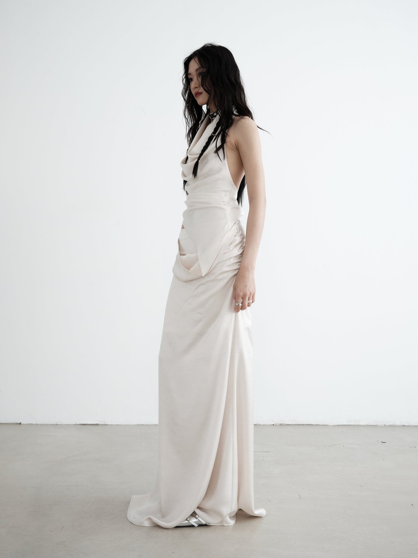 Draped Halter-neck Sleeveless Top & Maxi Skirt Set-up