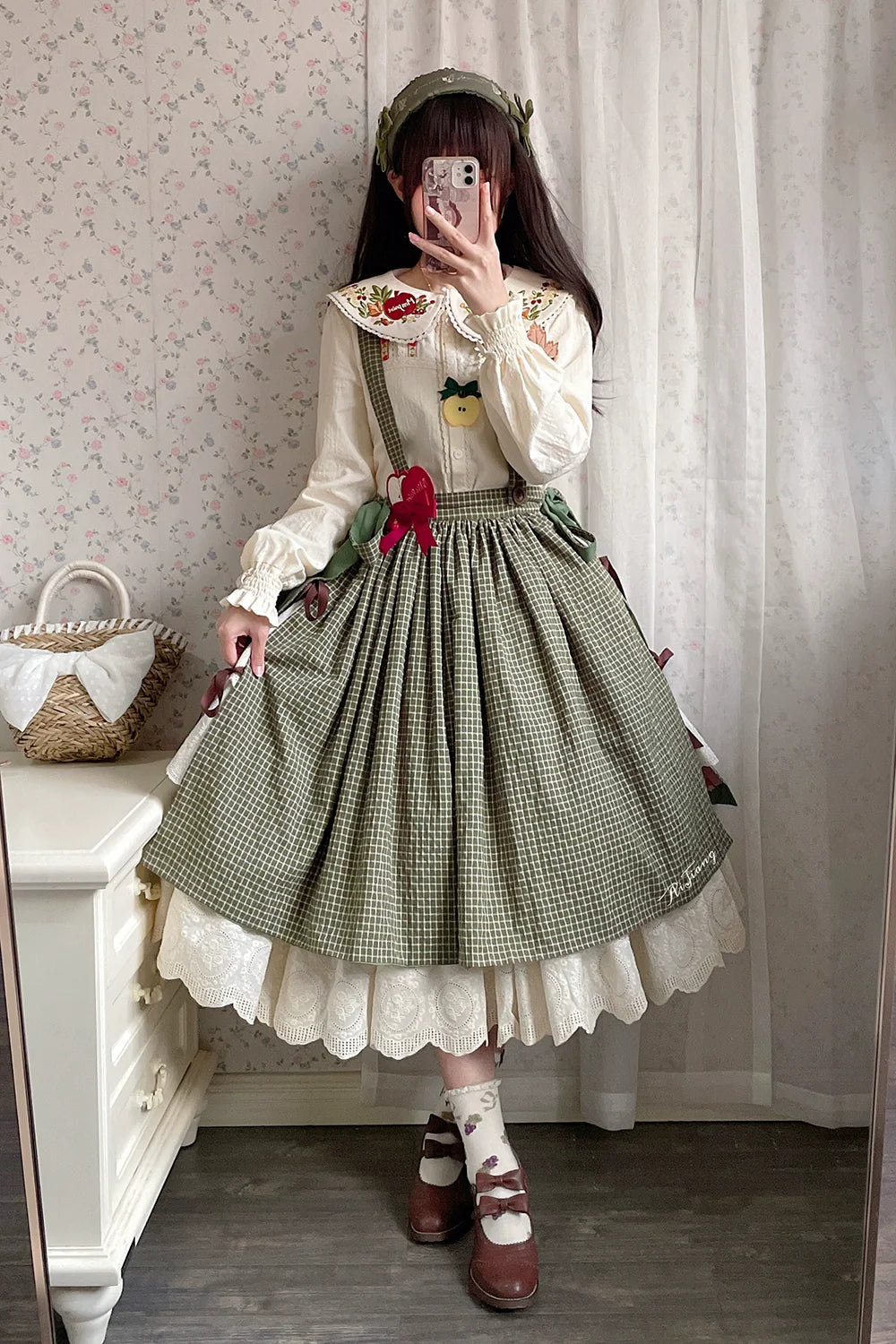 Miss Point - Chubby Fox in the Forest - Customized Lolita Skirt Embroidery Lace Cotton Lolita Skirt