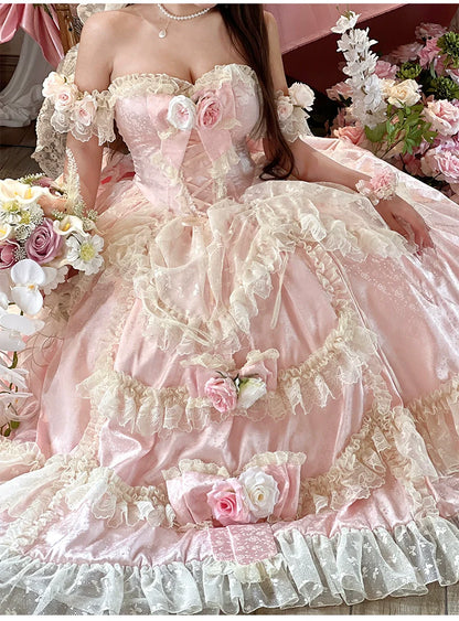 Diamond Honey - Love and Roses - Princess Bridal Wedding Lolita Dress With Rose Detail and Tiered Skirt