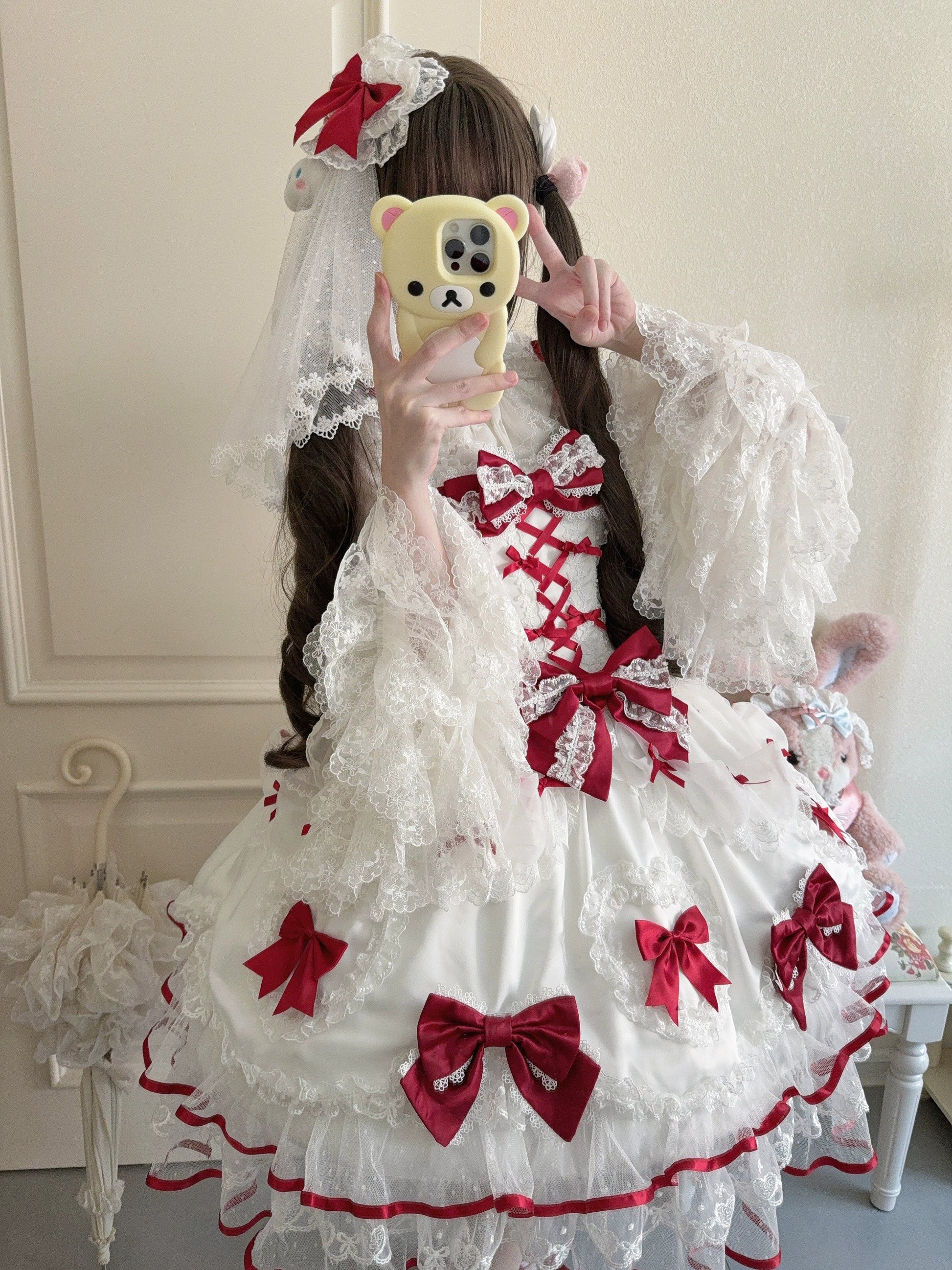 Sugar Girl - Velvet Sweetheart - Doll-like Sweet Lolita Jumper Dress, Bow Accents