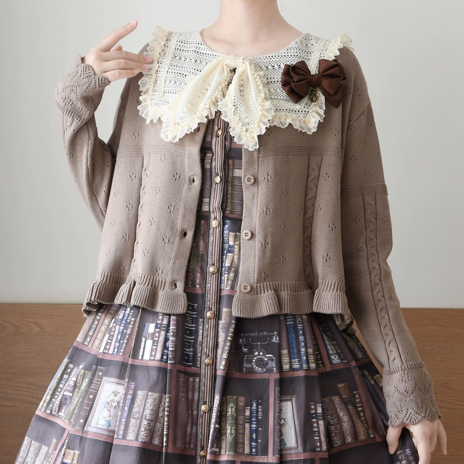 MIST - Kawaii Lolita Sweater Cardigan, Ruffled Lace Hem