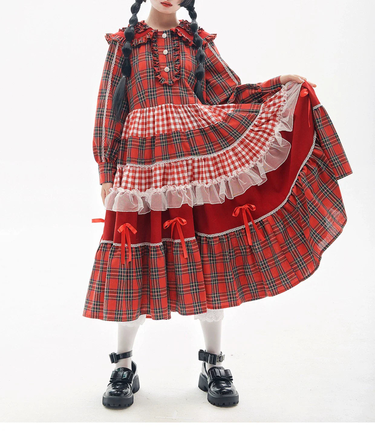 Soso Meme Club - Vintage Lolita OP Dress Red Lolita Plaid Dress for Spring Summer